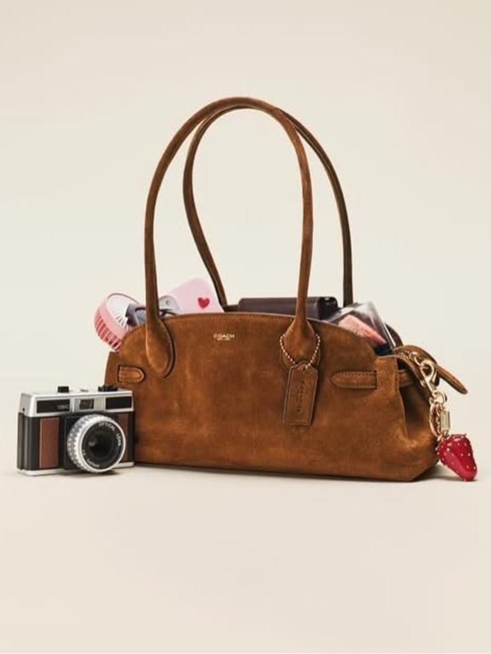 Coach Suede Shoulder Bag in Chestnut Brown